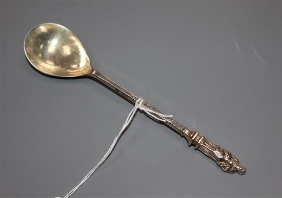 A white metal apostle spoon, with engraved inscription S Geadda (Chad) A.D. 672 18.2cm.